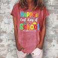 Funny Happy Last Day Of School Hello Summer Multicolored Women's Loosen Crew Neck Short Sleeve T-Shirt Watermelon