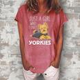 Womens Just A Girl Who Loves Yorkies Funny Yorkshire Terrier Gift Women's Loosen Crew Neck Short Sleeve T-Shirt Watermelon
