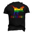 T Rex Dinosaur Lgbt Gay Pride Flag Allysaurus Ally Men's 3D T-Shirt Back Print Black
