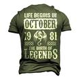October 1981 Birthday Life Begins In October 1981 Men's 3D T-shirt Back Print Army Green