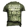 September 1963 Birthday Life Begins In September 1963 Men's 3D T-shirt Back Print Army Green