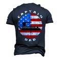 Captain Dad Pontoon Boat Retro Us Flag 4Th Of July Boating Zip Men's 3D T-shirt Back Print Navy Blue