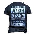 March 1971 Birthday Life Begins In March 1971 Men's 3D T-shirt Back Print Navy Blue