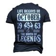 October 1963 Birthday Life Begins In October 1963 Men's 3D T-shirt Back Print Navy Blue