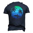 Retro Water Sport Surfboard Palm Tree Sea Tropical Surfing Men's 3D T-Shirt Back Print Navy Blue