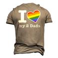 Gay Dads I Love My 2 Dads With Rainbow Heart Men's 3D T-Shirt Back Print Khaki