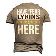 Have No Fear Lykins Is Here Name Men's 3D Print Graphic Crewneck Short Sleeve T-shirt Khaki
