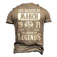 March 1971 Birthday Life Begins In March 1971 Men's 3D T-shirt Back Print Khaki
