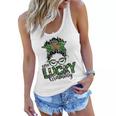 One Lucky Grammy St Patricks Day Messy Bun Leopard Women Flowy Tank