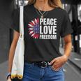 Peace Love Freedom America Usa Flag Sunflower Unisex T-Shirt Gifts for Her