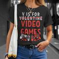 V Is For Video Games Funny Valentines Day Gamer Boy 583 Trending Shirt Unisex T-Shirt Gifts for Her