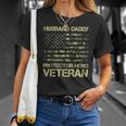 Veteran Husband Daddy Protector Hero Veteran American Flag Vintage Dad 2 Navy Soldier Army Military Unisex T-Shirt Gifts for Her