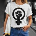 Feminist Raised Fist - Distressed Fitted Unisex T-Shirt Gifts for Her