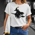 Halloween Scary Old Witch On Broom Art Design Pattern Unisex T-Shirt Gifts for Her