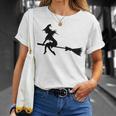 Halloween Young Scary Witch On Broom Pattern Unisex T-Shirt Gifts for Her