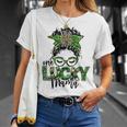 One Lucky Mama St Patricks Day Leopard Messy Bun Unisex T-Shirt Gifts for Her