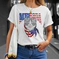 Womens Merica Cat Happy 4Th Of July American Flag Great Family Gift V-Neck Unisex T-Shirt Gifts for Her