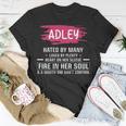 Adley Name Adley Hated By Many Loved By Plenty Heart On Her Sleeve T-Shirt Funny Gifts