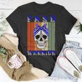 Fasd Warrior Skull Women Vintage Blue And Grey Ribbon Fetal Alcohol Spectrum Disorder Fetal Alcohol Spectrum Disorder Awareness Unisex T-Shirt Funny Gifts