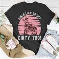 Girls Like To Get Dirty Too Funny Girl Motocross Gift Girl Motorcycle Lover Vintage V2 Unisex T-Shirt Funny Gifts