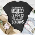 January 1973 Birthday Life Begins In January 1973 T-Shirt Funny Gifts