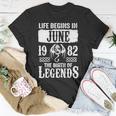 June 1982 Birthday Life Begins In June 1982 T-Shirt Funny Gifts