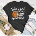 Womens This Girl Runs On Jesus And Basketball Christian Gift Unisex T-Shirt Unique Gifts