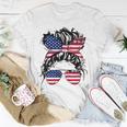 4Th Of July American Flag Patriotic Daughter Messy Bun Usa Unisex T-Shirt Unique Gifts