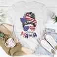 4Th Of July American Mama Messy Bun Mom Life Patriotic Mom Unisex T-Shirt Funny Gifts