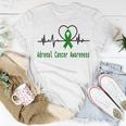 Adrenal Cancer Awareness Heartbeat Green Ribbon Adrenal Cancer Adrenal Cancer Awareness Unisex T-Shirt Funny Gifts