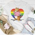 Cute Orange Tabby Cat Skateboarder Rainbow Heart Skater Unisex T-Shirt Unique Gifts