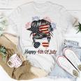 Happy 4Th Of July Messy Bun American Flag Firework Unisex T-Shirt Funny Gifts
