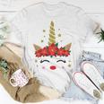 New Christmas Unicorn Face Santicorn Poinsettia Crown Cute Unisex T-Shirt Funny Gifts