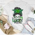 One Lucky Mama Messy Bun Shamrock St Patricks Day Unisex T-Shirt Funny Gifts