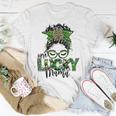 One Lucky Mama St Patricks Day Leopard Messy Bun Unisex T-Shirt Funny Gifts