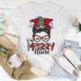 One Merry Nurse Messy Bun Tee Christmas Scrubs For Nurses Unisex T-Shirt Funny Gifts