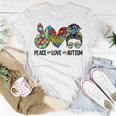 Peace Love Autism Mom Life Messy Bun Blue Autism Awareness Unisex T-Shirt Funny Gifts