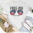 Premium Free-Ish Juneteenth Celebrate Black Freedom Free-Ish 1865 Messy Bun Afro Mom Unisex T-Shirt Funny Gifts