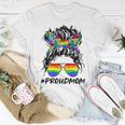 Proud Mom Lgbt Gay Pride Messy Bun Rainbow Lgbtq Unisex T-Shirt Unique Gifts