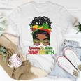 Remembering My Ancestors Juneteenth Black Women Messy Bun Unisex T-Shirt Unique Gifts
