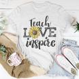 Teach Love Inspire Sunflower Teacher Inspirational Quotes Cute Lettering Unisex T-Shirt Funny Gifts