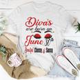 Womens Divas Are Born On June 30Th Cancer Girl Astrology June Queen V Neck Unisex T-Shirt Unique Gifts