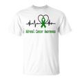 Adrenal Cancer Awareness Heartbeat Green Ribbon Adrenal Cancer Adrenal Cancer Awareness Unisex T-Shirt