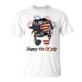 Happy 4Th Of July Messy Bun American Flag Firework Unisex T-Shirt