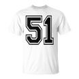 Number 51 College Sports Team Style In Black 2 Sided T-shirt