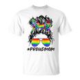 Proud Mom Lgbt Gay Pride Messy Bun Rainbow Lgbtq Unisex T-Shirt
