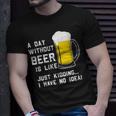 A Day Without Beer Is Like Just Kidding I Have No Idea Funny Unisex T-Shirt Gifts for Him