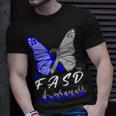 Fasd Awareness Butterfly Blue And Grey Ribbon Fetal Alcohol Spectrum Disorder Fetal Alcohol Spectrum Disorder Awareness Unisex T-Shirt Gifts for Him