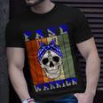 Fasd Warrior Skull Women Vintage Blue And Grey Ribbon Fetal Alcohol Spectrum Disorder Fetal Alcohol Spectrum Disorder Awareness Unisex T-Shirt Gifts for Him