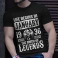 January 1936 Birthday Life Begins In January 1936 T-Shirt Gifts for Him